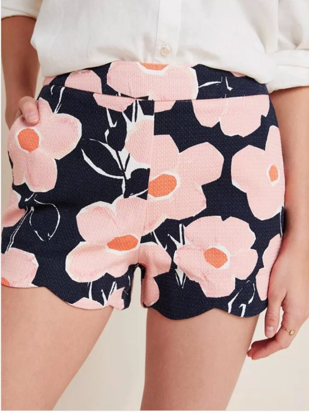Anthropologie Floral Poppy Shorts Women's Size 4 Pink Black
